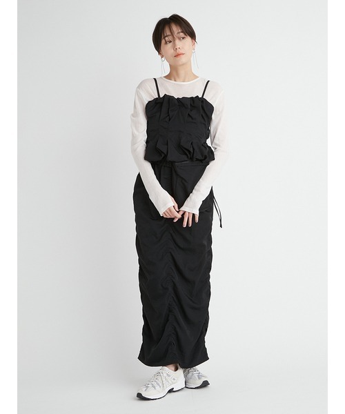 emmi（エミ）の「【emmi atelier】ナイロンビスチェ（シャツ/ブラウス・レディース・ブラック/パープル/アイボリー・FREE）」の14枚目の写真