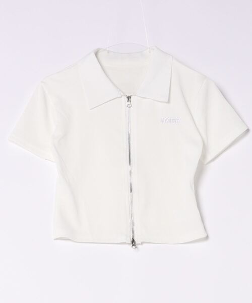 ショートトップス　M　半袖　WHITE　カットソー セール】フロントジップショートトップス（Tシャツ/カットソー