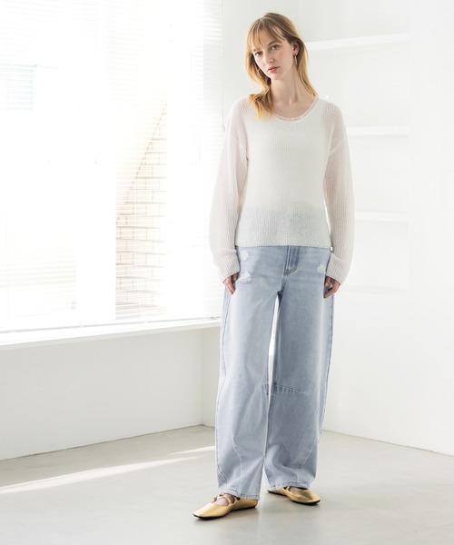 coca（coca）（コカ）の「カーブダメージデニム（デニムパンツ・レディース・ライトブルー・M/L）」の7枚目の写真