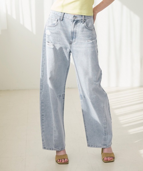 coca（coca）（コカ）の「カーブダメージデニム（デニムパンツ・レディース・ライトブルー・M/L）」の4枚目の写真