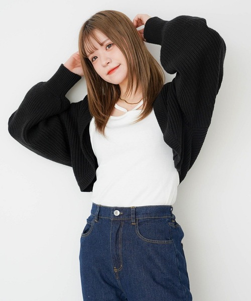 mimi toujours(ミミトゥジュール)の「スクエアネック ボレロ風 レイヤード トップス mimi toujours×ももはな(Tシャツ/カットソー・レディース・ホワイト/ブラック・M)」の1枚目の写真