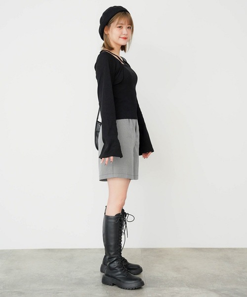 mimi toujours(ミミトゥジュール)の「スクエアネック ボレロ風 レイヤード トップス mimi toujours×ももはな(Tシャツ/カットソー・レディース・ホワイト/ブラック・M)」の3枚目の写真