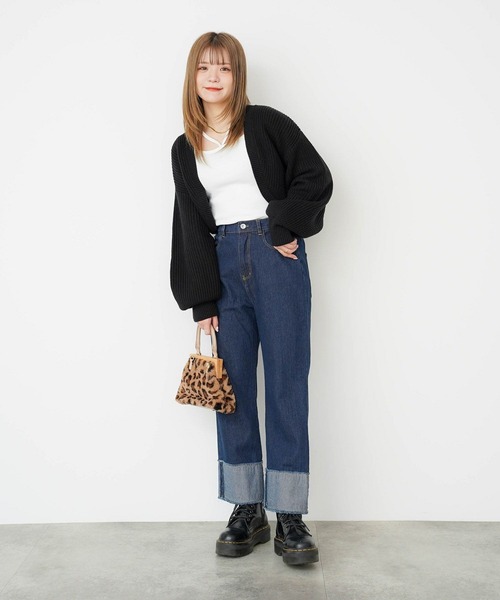 mimi toujours(ミミトゥジュール)の「スクエアネック ボレロ風 レイヤード トップス mimi toujours×ももはな(Tシャツ/カットソー・レディース・ホワイト/ブラック・M)」の7枚目の写真