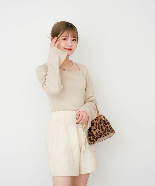 mimi toujours(ミミトゥジュール)の「スクエアネック ボレロ風 レイヤード トップス mimi toujours×ももはな(Tシャツ/カットソー・レディース・ホワイト/ブラック・M)」の9枚目の写真