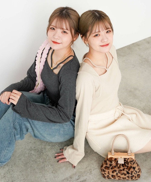 mimi toujours(ミミトゥジュール)の「スクエアネック ボレロ風 レイヤード トップス mimi toujours×ももはな(Tシャツ/カットソー・レディース・ホワイト/ブラック・M)」の10枚目の写真