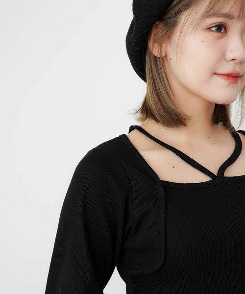 mimi toujours(ミミトゥジュール)の「スクエアネック ボレロ風 レイヤード トップス mimi toujours×ももはな(Tシャツ/カットソー・レディース・ホワイト/ブラック・M)」の11枚目の写真