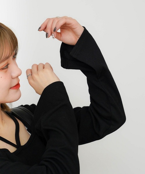 mimi toujours(ミミトゥジュール)の「スクエアネック ボレロ風 レイヤード トップス mimi toujours×ももはな(Tシャツ/カットソー・レディース・ホワイト/ブラック・M)」の12枚目の写真