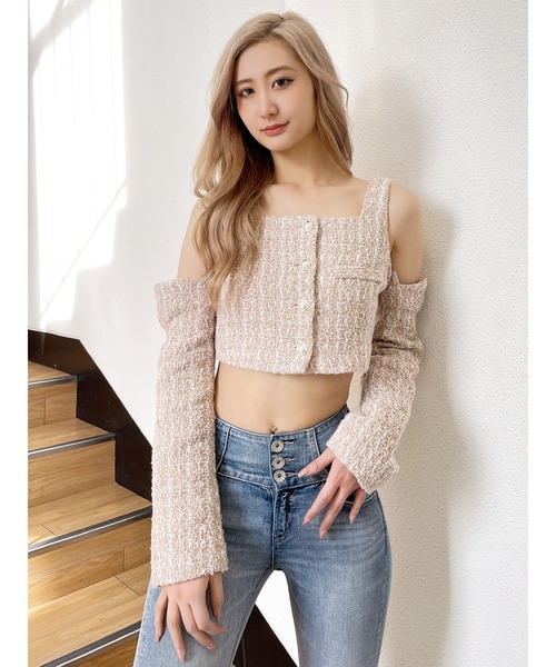 GYDA(ジェイダ)の「フロントボタン2WAY FANCYTWEEDブラウス(シャツ/ブラウス・レディース・オフホワイト/ピンク・FREE)」の1枚目の写真