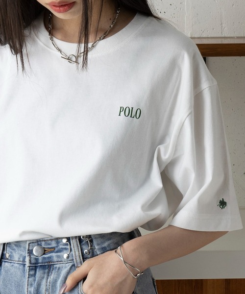 POLO BCS（ポロ ビーシーエス）の「【POLO BCS】Mini POLO oversize print Tee　ミニポロ ワンポイントロゴ　オーバーサイズTシャツ（Tシャツ/カットソー・レディース・ブラック/ホワイト/ホワイト系その他2/ブラック系その他2/ネイビー系2/グリーン/ネイビー・S/M/L/XL/XS）」の2枚目の写真