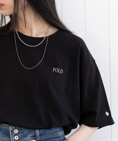 POLO BCS（ポロ ビーシーエス）の「【POLO BCS】Mini POLO oversize print Tee　ミニポロ ワンポイントロゴ　オーバーサイズTシャツ（Tシャツ/カットソー・レディース・ブラック/ホワイト/ホワイト系その他2/ブラック系その他2/ネイビー系2/グリーン/ネイビー・S/M/L/XL/XS）」の4枚目の写真