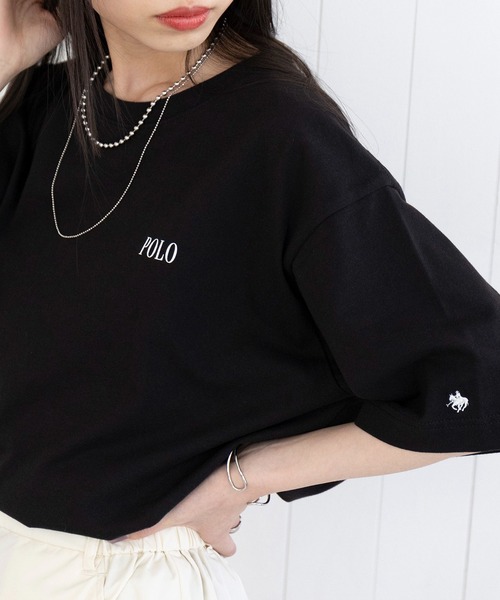 POLO BCS（ポロ ビーシーエス）の「【POLO BCS】Mini POLO oversize print Tee　ミニポロ ワンポイントロゴ　オーバーサイズTシャツ（Tシャツ/カットソー・レディース・ブラック/ホワイト/ホワイト系その他2/ブラック系その他2/ネイビー系2/グリーン/ネイビー・S/M/L/XL/XS）」の3枚目の写真