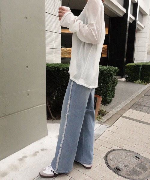 CORNERS(コーナーズ)の「サイドフリンジワイドデニムパンツ(デニムパンツ・レディース・ブルー/ブラック/インディゴブルー・S/M/L)」の12枚目の写真