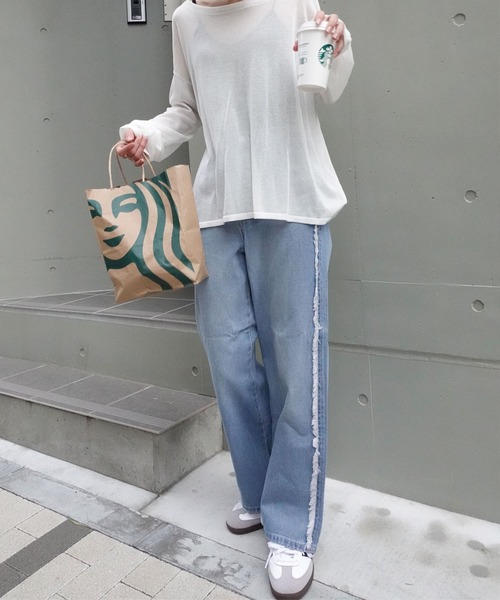 CORNERS(コーナーズ)の「サイドフリンジワイドデニムパンツ(デニムパンツ・レディース・ブルー/ブラック/インディゴブルー・S/M/L)」の7枚目の写真