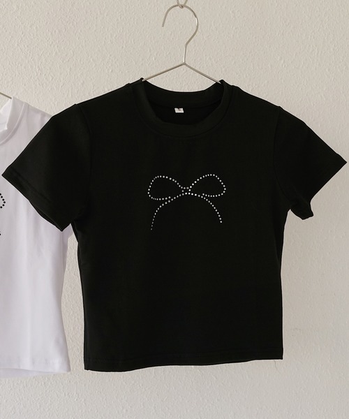 Mela(メラ)の「RIBBON STONE TEE(Tシャツ/カットソー・レディース・ホワイト/ブラック・L/M/S)」の1枚目の写真