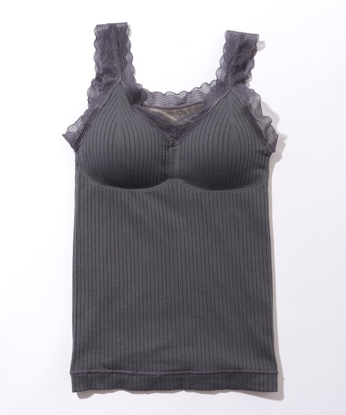 Lace Ladies(レースレディース)の「スカラップ レース Vネック 裏起毛 カップイン キャミソール(キャミソール・レディース・グレー/ブラック/ピンク/ブラウン・FREE)」の10枚目の写真