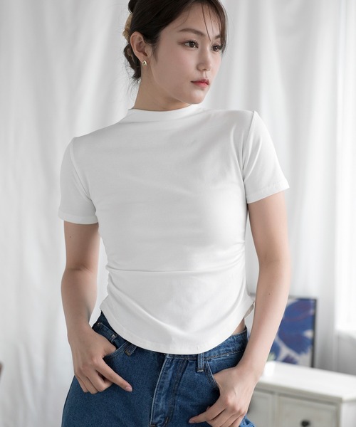 aimoha(アイモハ)の「フェミニン半袖トップス(Tシャツ/カットソー・レディース・ホワイト/ブラック/イエロー/ダークグレー・FREE)」の2枚目の写真