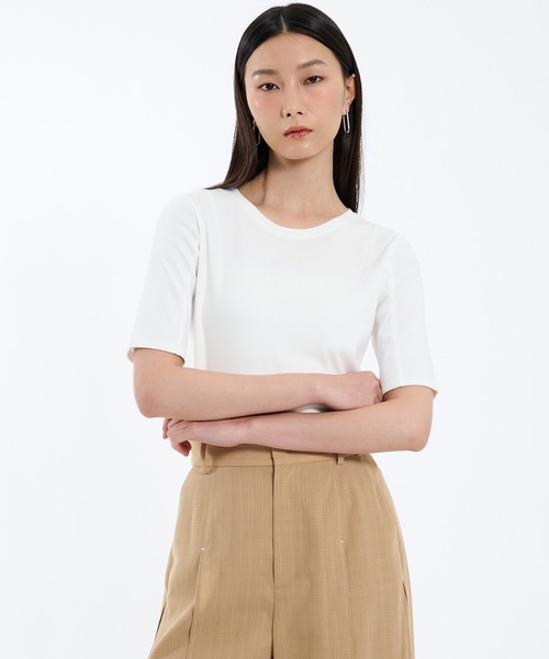 PUBLIC TOKYO（パブリックトウキョウ）の「リラックススリムフライスハーフスリーブTシャツ（Tシャツ/カットソー・レディース・ホワイト/ベージュ/ブラック・1/2）」の18枚目の写真