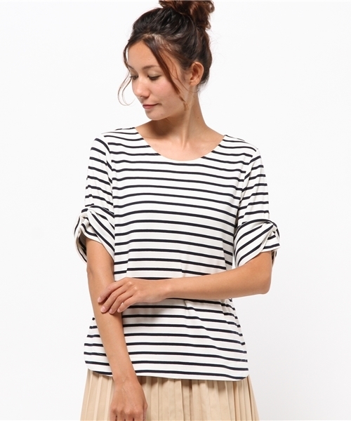OUTLET（アウトレット）の「【mystic】カット袖リボンプルオーバー（Tシャツ/カットソー・レディース・ネイビー/ピンク系その他/ブラック/オフホワイト/グレー・FREE）」の4枚目の写真