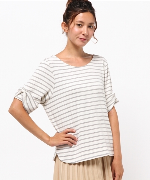 OUTLET（アウトレット）の「【mystic】カット袖リボンプルオーバー（Tシャツ/カットソー・レディース・ネイビー/ピンク系その他/ブラック/オフホワイト/グレー・FREE）」の3枚目の写真