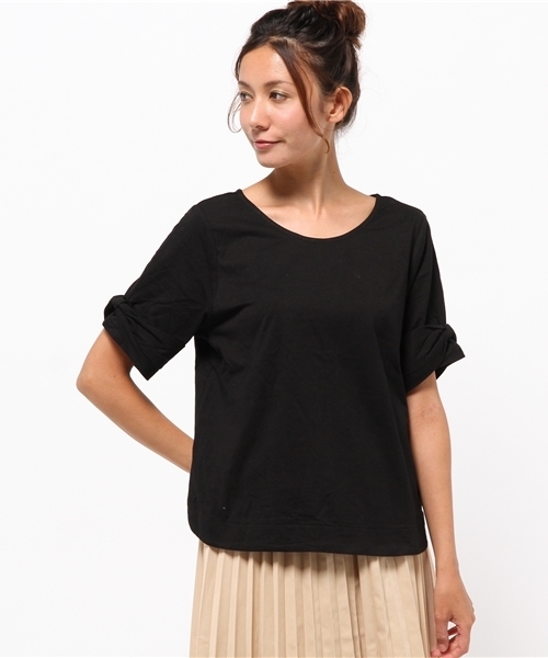 OUTLET（アウトレット）の「【mystic】カット袖リボンプルオーバー（Tシャツ/カットソー・レディース・ネイビー/ピンク系その他/ブラック/オフホワイト/グレー・FREE）」の2枚目の写真