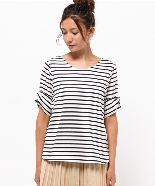 OUTLET（アウトレット）の「【mystic】カット袖リボンプルオーバー（Tシャツ/カットソー・レディース・ネイビー/ピンク系その他/ブラック/オフホワイト/グレー・FREE）」の8枚目の写真