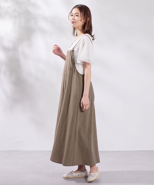 Viola e Viola(ヴィオラエヴィオラ)の「綿100%前後2WAYキャミワンピース(ワンピース・レディース・カーキ/モカ/ブラック・MEDIUM/LARGE/X-LARGE/XX-LARGE)」の5枚目の写真