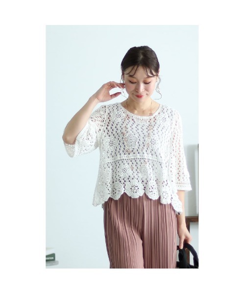 Sawa a la mode（サワアラモード）の「かぎ編みレーストップス（Tシャツ/カットソー・レディース・ホワイト・FREE）」の12枚目の写真