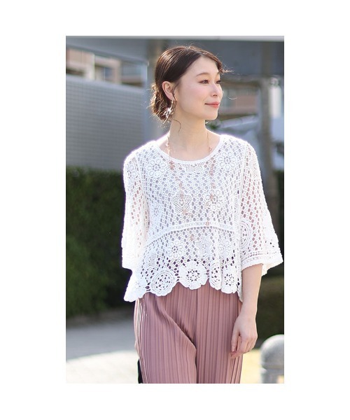 Sawa a la mode（サワアラモード）の「かぎ編みレーストップス（Tシャツ/カットソー・レディース・ホワイト・FREE）」の17枚目の写真
