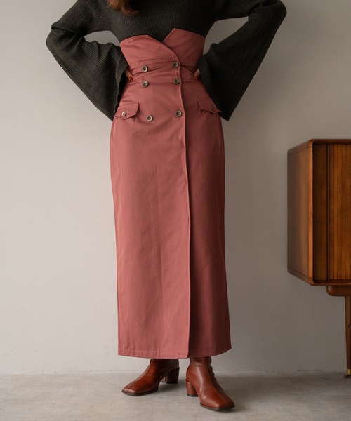 mideal（マイディール）の「highwest trench skirt / ハイウエストトレンチスカート（スカート・レディース・グリーン/ピンク/ブラック・SMALL/MEDIUM）」の5枚目の写真