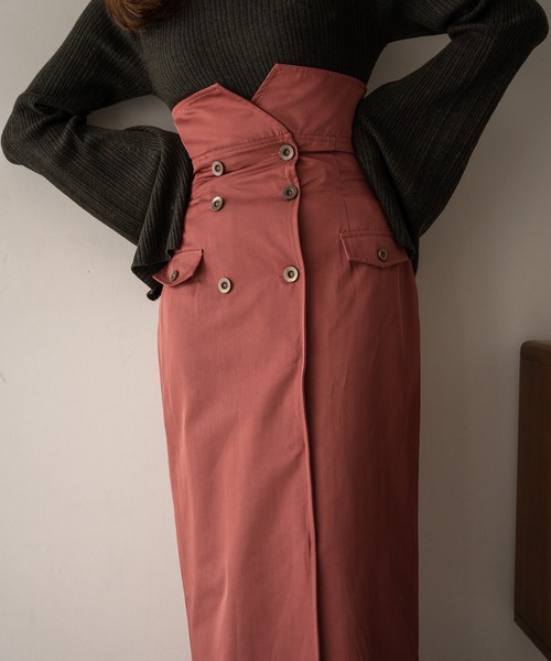 mideal（マイディール）の「highwest trench skirt / ハイウエストトレンチスカート（スカート・レディース・グリーン/ピンク/ブラック・SMALL/MEDIUM）」の6枚目の写真