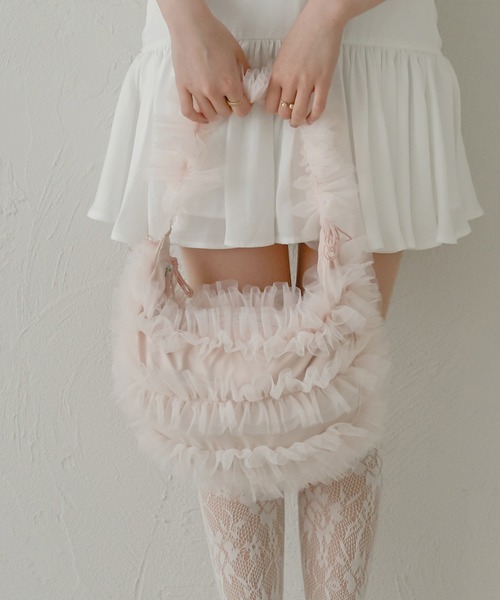 Ambre Neige（アンブルネージュ）の「チュールフリルバッグ／WEB/EC限定商品（ショルダーバッグ・レディース・ベビーピンク/ライトグレー/アイボリー・FREE）」の3枚目の写真