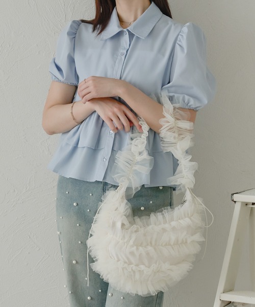 Ambre Neige（アンブルネージュ）の「チュールフリルバッグ／WEB/EC限定商品（ショルダーバッグ・レディース・ベビーピンク/ライトグレー/アイボリー・FREE）」の10枚目の写真