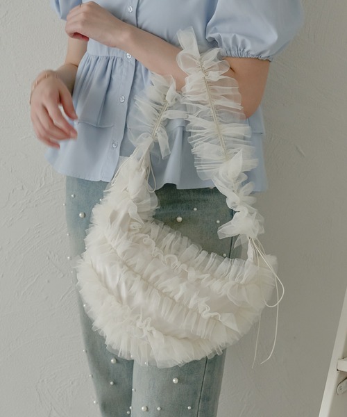 Ambre Neige（アンブルネージュ）の「チュールフリルバッグ／WEB/EC限定商品（ショルダーバッグ・レディース・ベビーピンク/ライトグレー/アイボリー・FREE）」の9枚目の写真