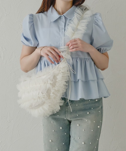 Ambre Neige（アンブルネージュ）の「チュールフリルバッグ／WEB/EC限定商品（ショルダーバッグ・レディース・ベビーピンク/ライトグレー/アイボリー・FREE）」の7枚目の写真