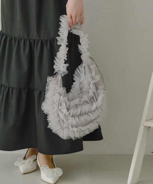 Ambre Neige（アンブルネージュ）の「チュールフリルバッグ／WEB/EC限定商品（ショルダーバッグ・レディース・ベビーピンク/ライトグレー/アイボリー・FREE）」の17枚目の写真