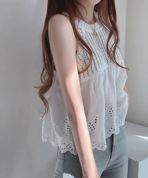 ammy.（エイミードット）の「【 ammy. / エイミードット 】 レース 切り替え キャミソール ブラウス（キャミソール・レディース・オフホワイト/アイボリー・FREE）」の3枚目の写真