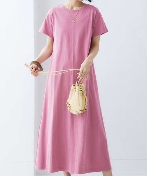 nissen（ニッセン）の「【汗じみ対策・UVカット加工】綿100％Aラインカットソーワンピース（ロング丈）（ワンピース・レディース・ネイビー/ライトグレー/チャコール/ピンク・LL/L/M/S）」の4枚目の写真