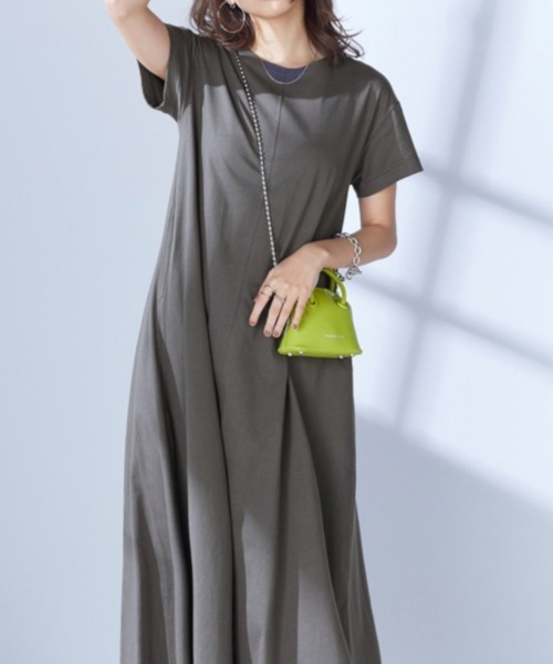 nissen（ニッセン）の「【汗じみ対策・UVカット加工】綿100％Aラインカットソーワンピース（ロング丈）（ワンピース・レディース・ネイビー/ライトグレー/チャコール/ピンク・LL/L/M/S）」の2枚目の写真