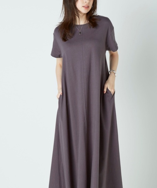 nissen（ニッセン）の「【汗じみ対策・UVカット加工】綿100％Aラインカットソーワンピース（ロング丈）（ワンピース・レディース・ネイビー/ライトグレー/チャコール/ピンク・LL/L/M/S）」の5枚目の写真