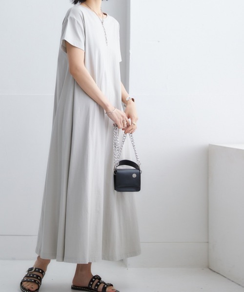 nissen（ニッセン）の「【汗じみ対策・UVカット加工】綿100％Aラインカットソーワンピース（ロング丈）（ワンピース・レディース・ネイビー/ライトグレー/チャコール/ピンク・LL/L/M/S）」の7枚目の写真