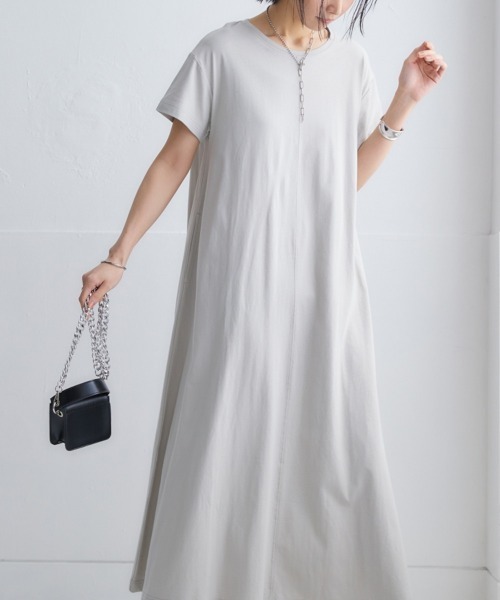 nissen（ニッセン）の「【汗じみ対策・UVカット加工】綿100％Aラインカットソーワンピース（ロング丈）（ワンピース・レディース・ネイビー/ライトグレー/チャコール/ピンク・LL/L/M/S）」の8枚目の写真