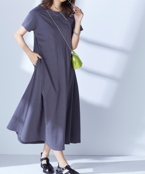 nissen（ニッセン）の「【汗じみ対策・UVカット加工】綿100％Aラインカットソーワンピース（ロング丈）（ワンピース・レディース・ネイビー/ライトグレー/チャコール/ピンク・LL/L/M/S）」の14枚目の写真