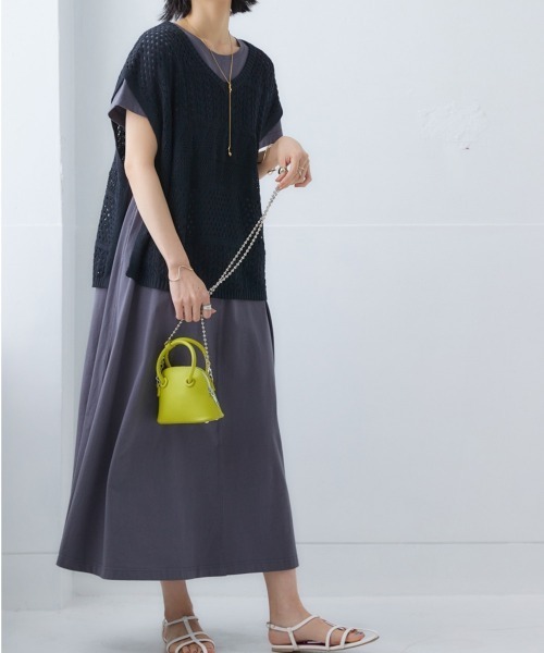 nissen（ニッセン）の「【汗じみ対策・UVカット加工】綿100％Aラインカットソーワンピース（ロング丈）（ワンピース・レディース・ネイビー/ライトグレー/チャコール/ピンク・LL/L/M/S）」の16枚目の写真