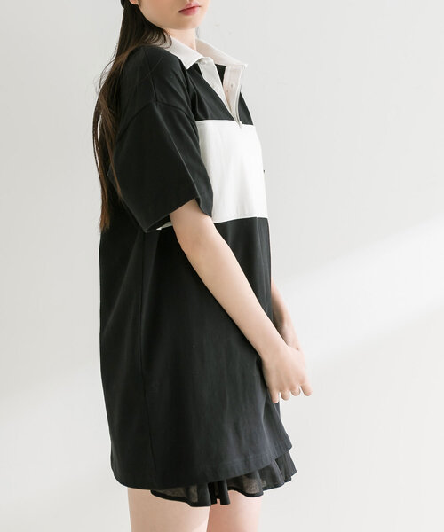 OLIVE des OLIVE(オリーブデオリーブ)の「配色ラガーシャツワンピ(ワンピース・レディース・サックスブルー/ブラック/ライトグレー・FREE)」の10枚目の写真