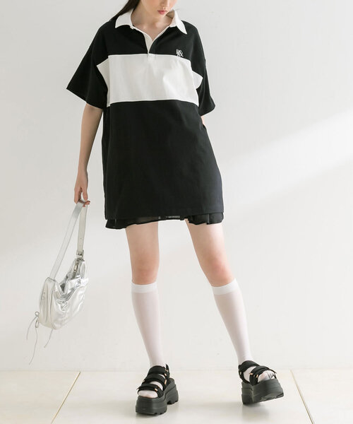 OLIVE des OLIVE(オリーブデオリーブ)の「配色ラガーシャツワンピ(ワンピース・レディース・サックスブルー/ブラック/ライトグレー・FREE)」の12枚目の写真