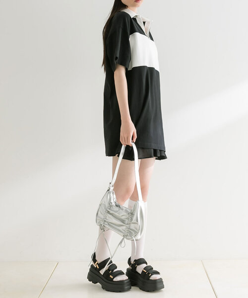 OLIVE des OLIVE(オリーブデオリーブ)の「配色ラガーシャツワンピ(ワンピース・レディース・サックスブルー/ブラック/ライトグレー・FREE)」の13枚目の写真