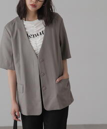 FREE'S MART | ◆リネンライクハーフスリーブジャケット(ノーカラージャケット)