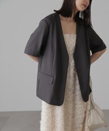 FREE'S MART | ◆リネンライクハーフスリーブジャケット(ノーカラージャケット)