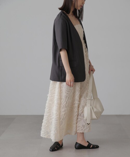 FREE'S MART（フリーズマート）の「◆リネンライクハーフスリーブジャケット（ノーカラージャケット・レディース・グレー/グレー系その他・SMALL/MEDIUM）」の20枚目の写真