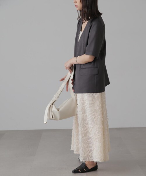 FREE'S MART（フリーズマート）の「◆リネンライクハーフスリーブジャケット（ノーカラージャケット・レディース・グレー/グレー系その他・SMALL/MEDIUM）」の19枚目の写真